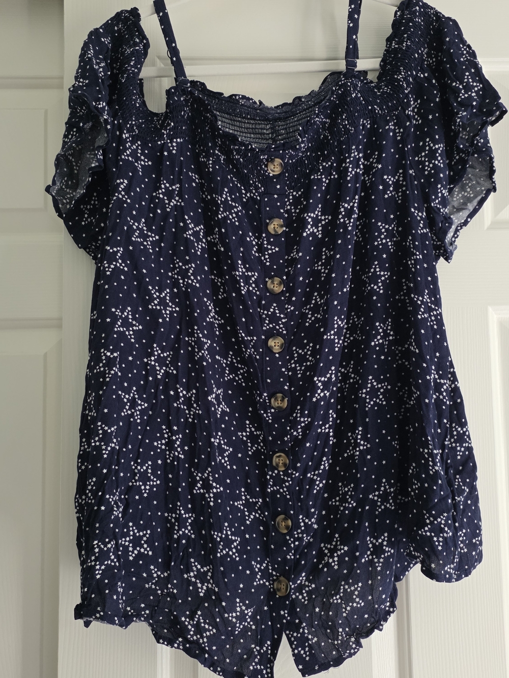 Torrid Navy Star-Print Button Front Blouse - Picture 7 of 8